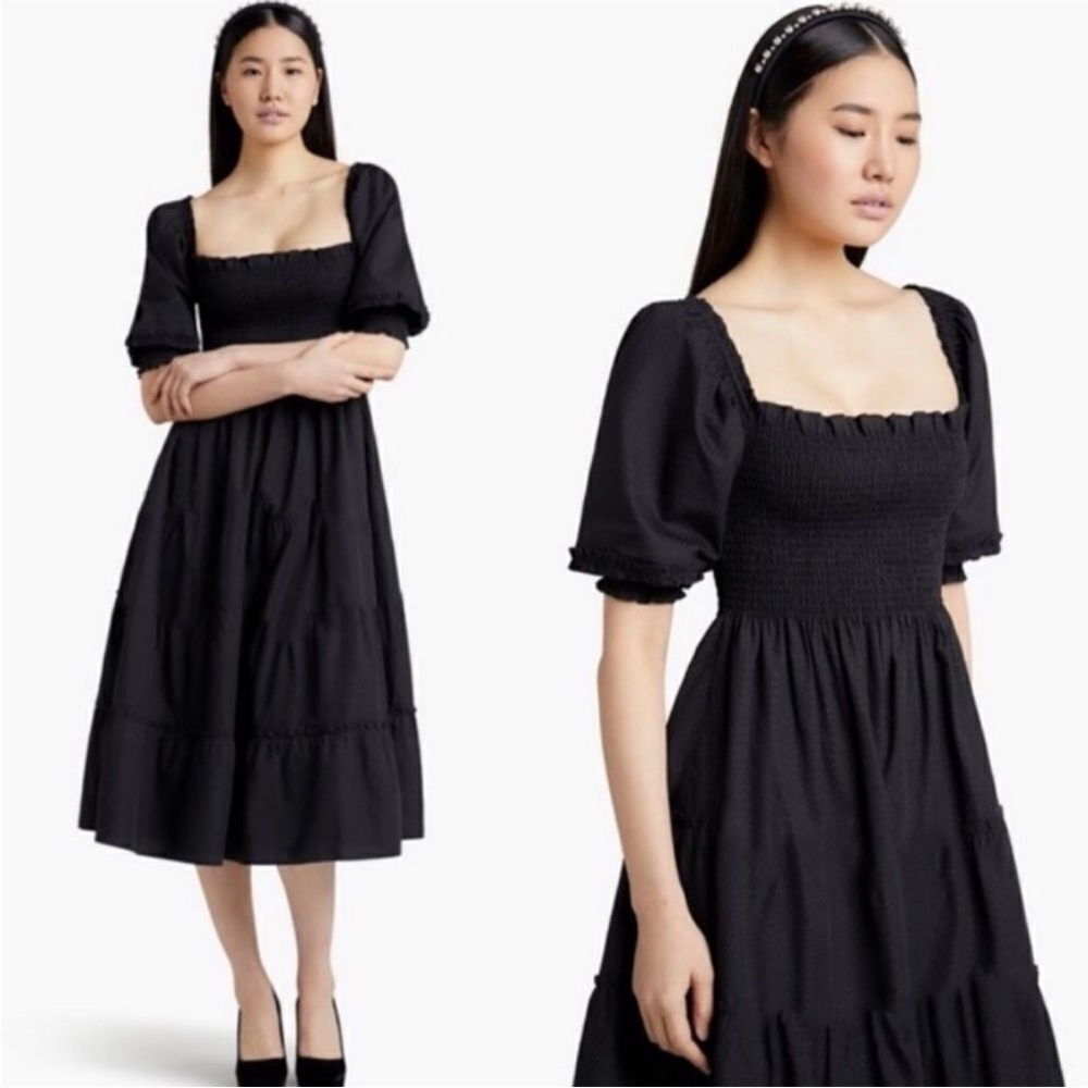 Hill House Home Women’s Nesli Smocked The Nap Midi‎ Dress Black Size XS